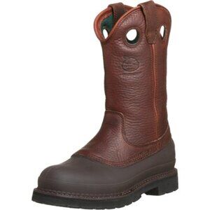 Georgia Boot Muddog Steel Toe Wellington Work Boot, size 11 US mens, color brown
